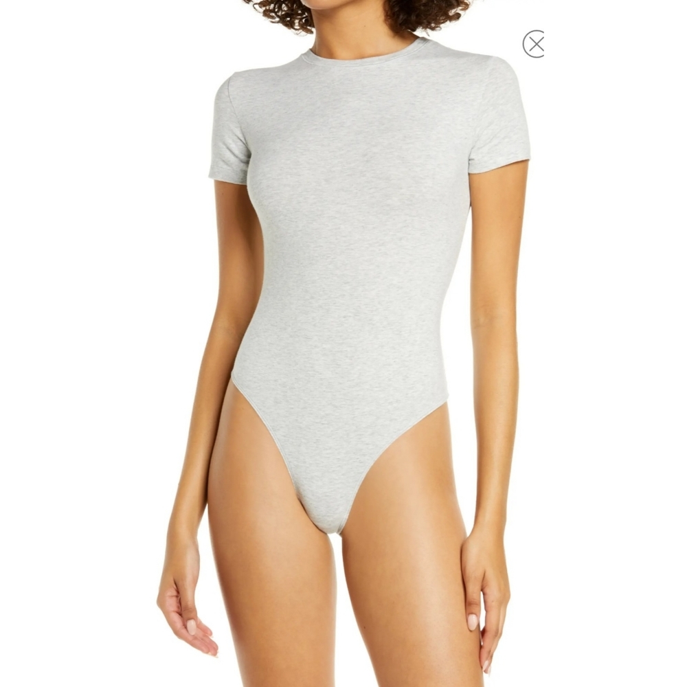 SKIMS Gray Stretch Cotton Jersey T-shirt Bodysuit